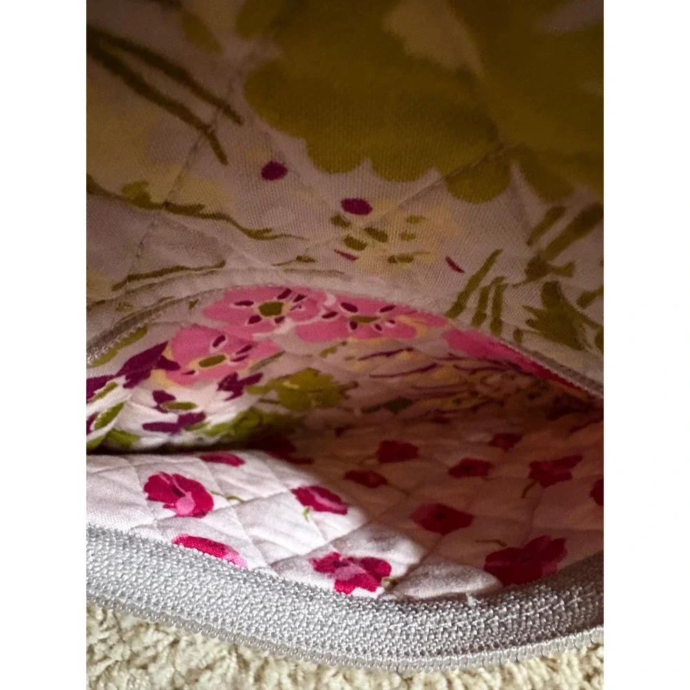Vera Bradley Folkloric Floral Quilted Cotton Tote Bag Pink Green Large